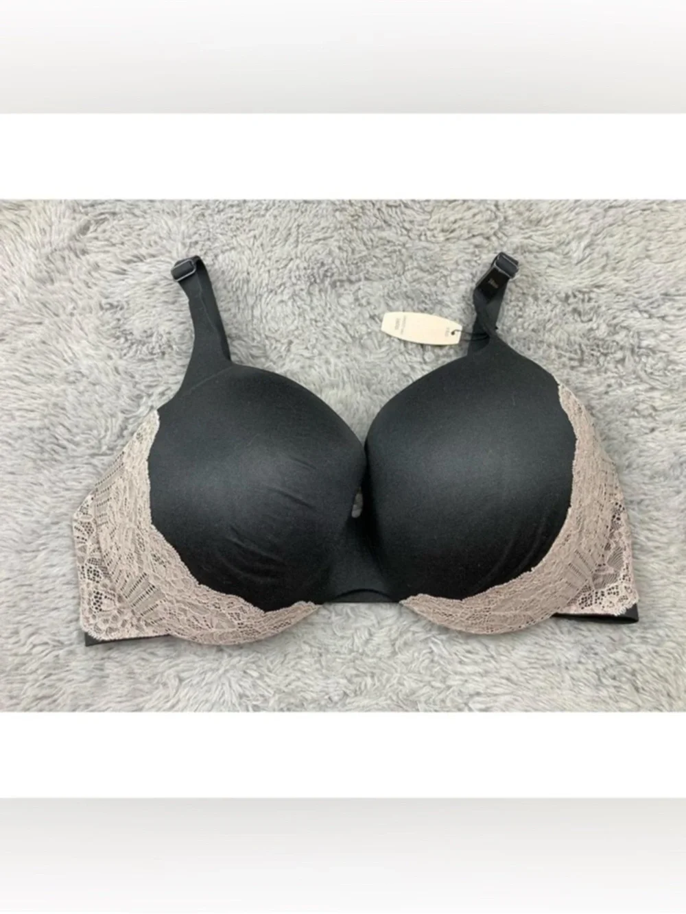 Victoria’s Secret black lined demi with taupe lace bra
